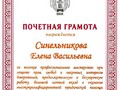 Почетная грамота Синельникова Е.В.